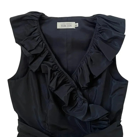 Rickie Freeman for Teri Jon Cocktail Evening Wrap Midi Dress - Black - Sz 2 - Picture 3 of 6